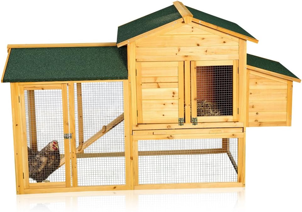 Melko Chicken Coop with Spout for 4-6 Chicken Coop 168 x 75 x 103 cm Chick Coop Chicken Aviary Including Nesting Box with Lid Holder, Weatherproof Impregnated - QUORE