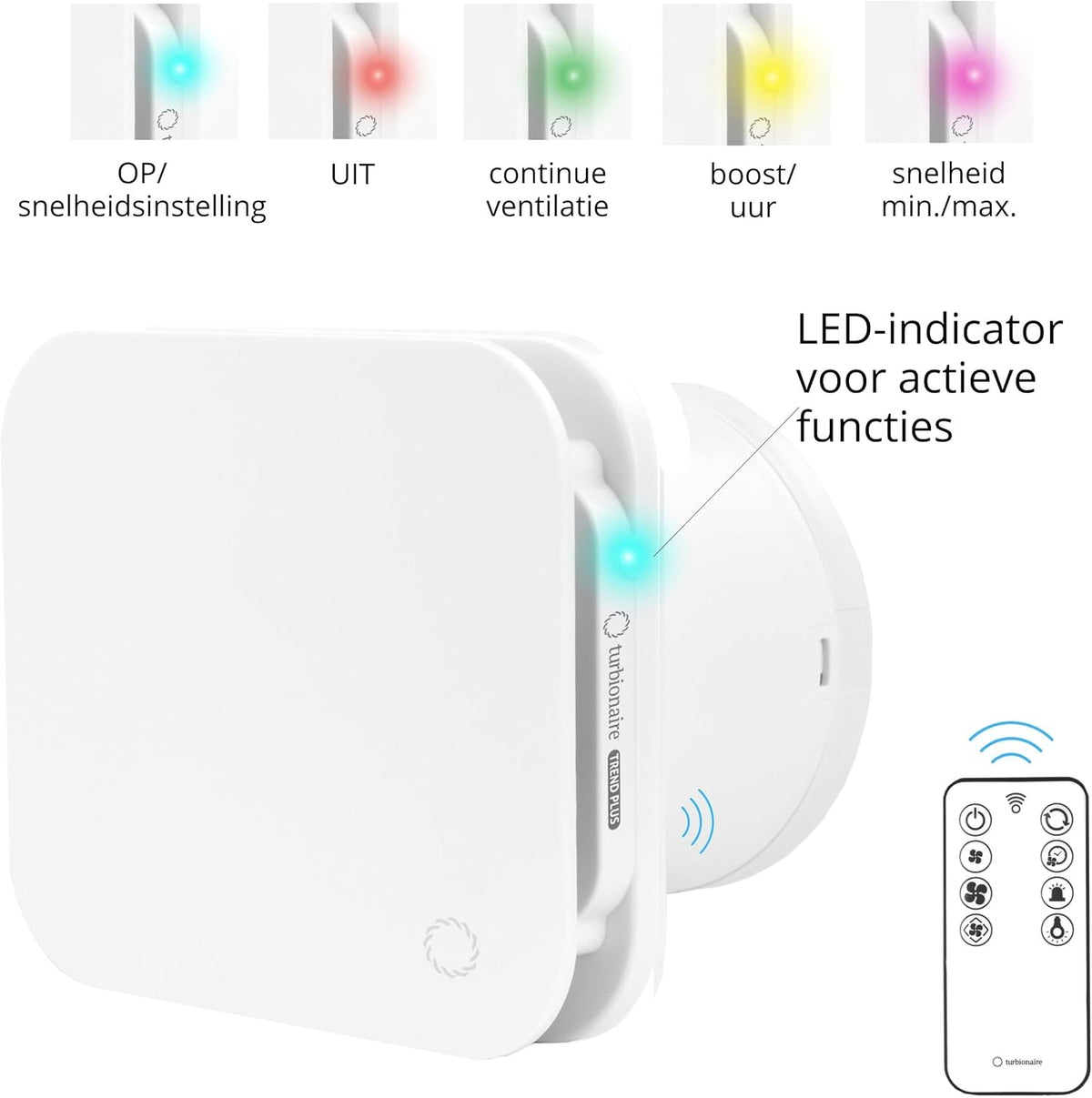 Turbionaire Trend Plus 120 mm Ventilator/Badkamerafzuiger – Afstandsbediening, 7 Snelheden + Boost, Timer, 25 dB, 5,5 W, Multifunctioneel, Anti-Vocht & Schimmel, 3 Jaar Garantie