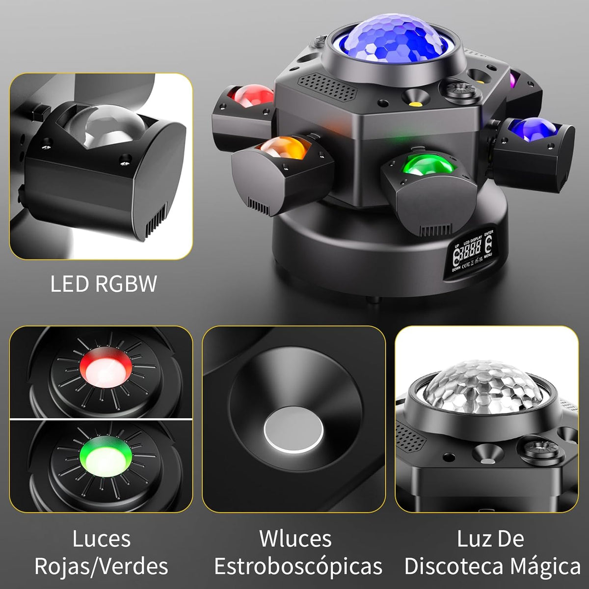 150 W Mini Moving Head Light RGBW discolamp met discobol DMX512 beweegbare schijnwerper, 6 lichtarme stroboscoopeffect, voor feest, familie, bruiloft, verjaardag