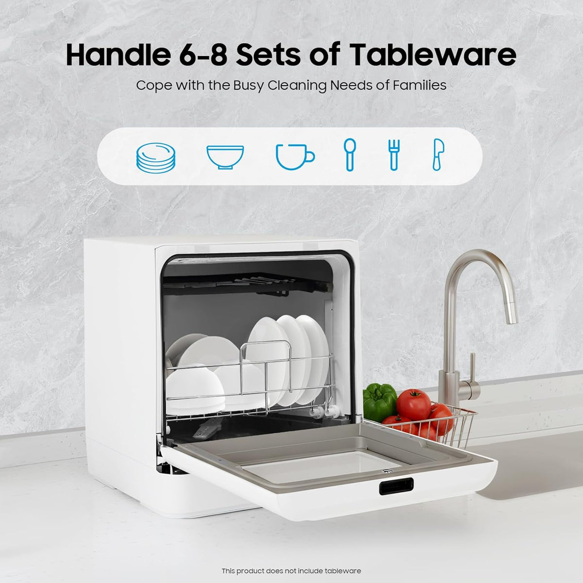 Table Dishwasher, Mini Dishwasher, 800 W, Freestanding Table Dishwasher, 4 Programs, Capacity 6-8 Plates or Bowls, for Homes, Dorms