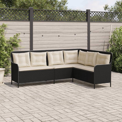 Garden Bench L Shape with Cushion, Black Poly Rattan Garden Furniture Set, Outdoor Balcony Set, Patio Furniture, Garden Lounge, Seat Set for Patio, Balcony, Garden -B - QUORE