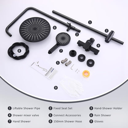 Douchemengset roestvrij staal met verstelbare hoogte douchestang 25 cm ronde overhead regendouche 3 straaltypen handdoucheset voor badkamers