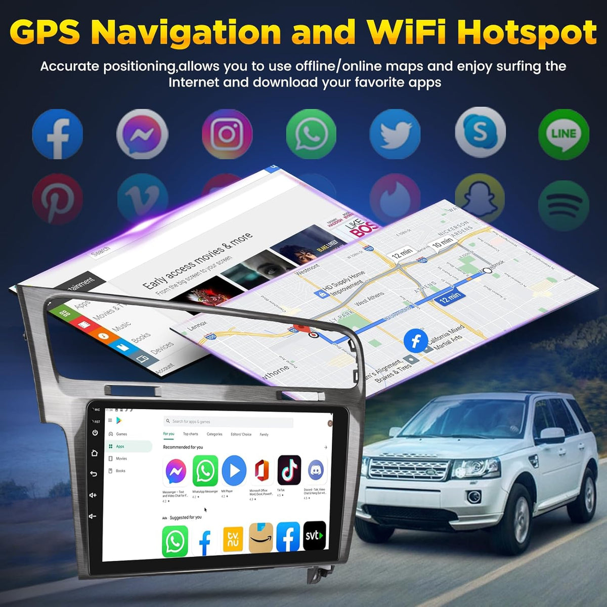 [4G+64G] Android Car Radio for Volkswagen VW Golf 7 2012-2020 with Wireless Carplay & Android Auto, 10.1 inch IPS Touch Screen Car Stereo with GPS, WiFi, 32EQ, Bluetooth 5.0, FM/RDS Radio