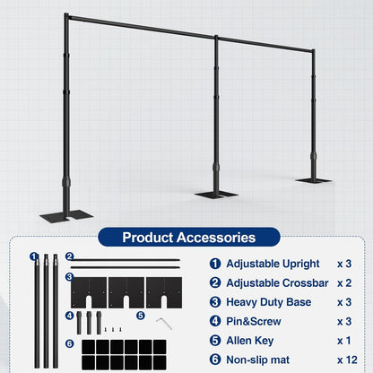 EMART Fotografie Achtergrondstand Heavy Duty 3x6M, Kruisbalk en Draperieën Achtergrondstelsel, Aanpasbaar Metaalraam met Vlakke Basis voor Bruiloften, Verjaardagsfeesten en Decoraties - Zwart