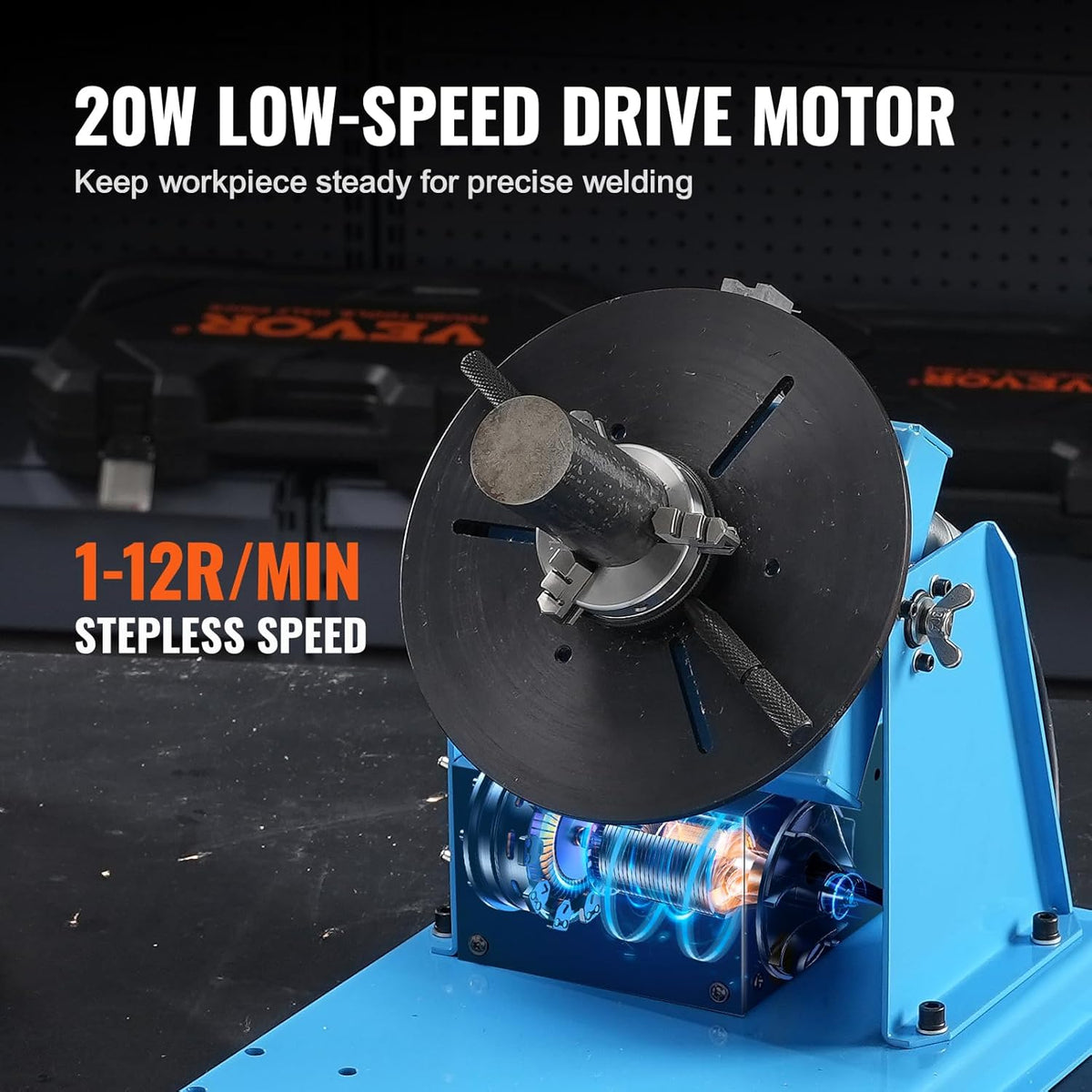 VEVOR Roterende lasstandsteller 10 kg, 0-90 ° laspositionering draaitafel met 8,1 inch 3-kaak draaibankboorkop, 1-12 tpm 20 W draagbare lasser positioneringsmachine voor snijden slijpen assemblage
