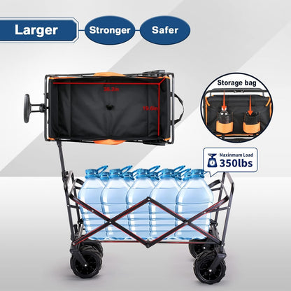 EchoSmile Bolderkar, opvouwbaar, 200 liter, 160 kg belastbaar, handwagen, transportwagen, inklapbaar met verstelbare handgreep en zijzakken, brede wielen, voor alle terrassen, strandwagen, tuinwagen