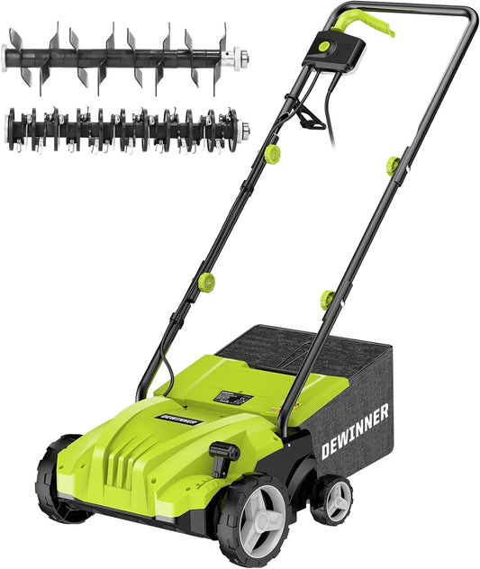 DEWINNER Elektrische verticuteermachine 2-in-1 gazonbeluchter 1500 watt werkbreedte 32 cm opvangbak 30 l inclusief ventilatierol beluchter ontschuimer werkdiepte instelbaar