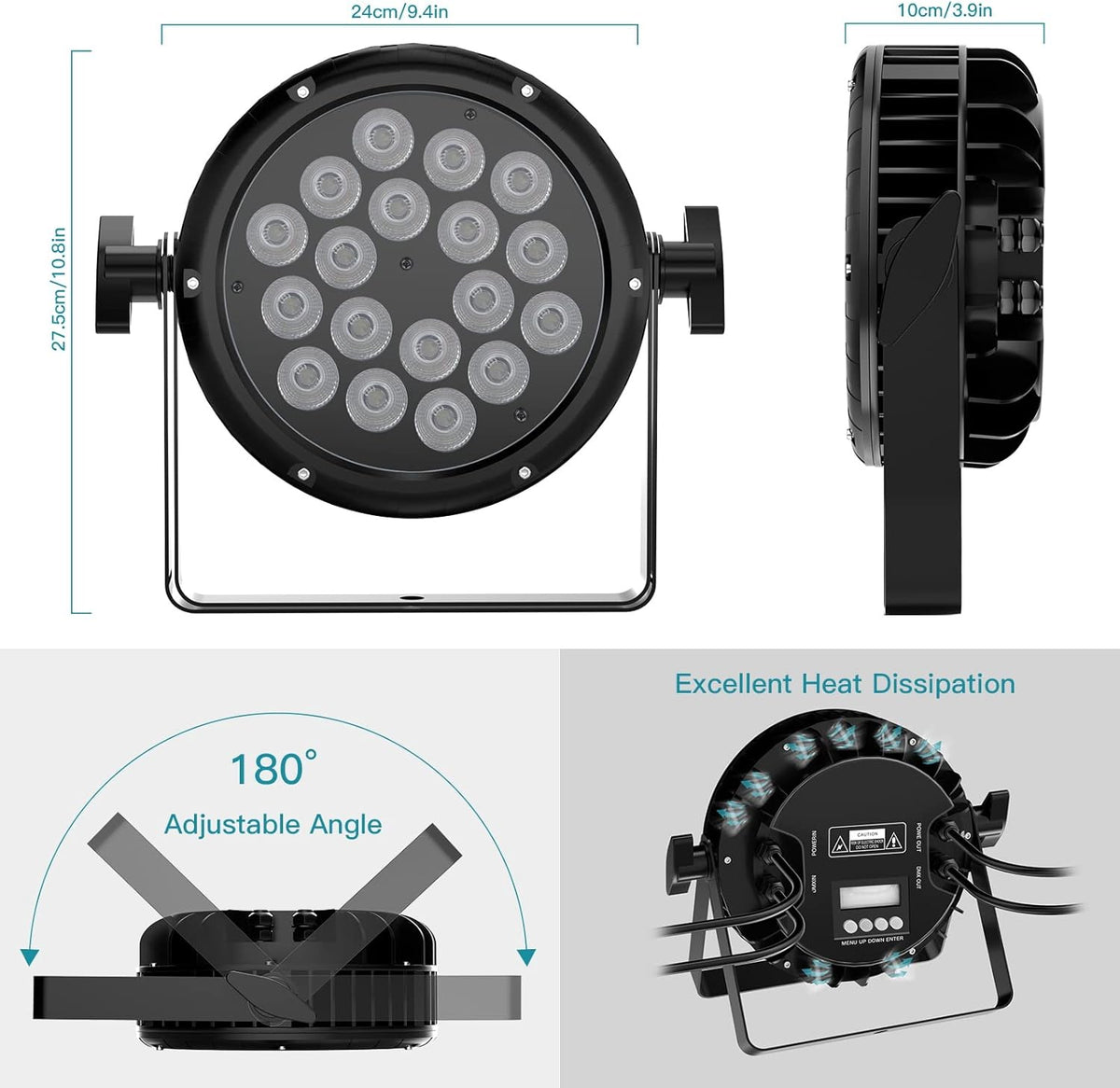 LED Par Disco Light, IP65 Waterproof, 18 RGBW LEDs, 7 Modes, DJ Light for Outdoor - QUORE