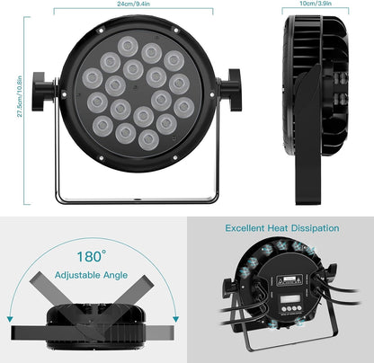 LED Par Disco Light, IP65 Waterproof, 18 RGBW LEDs, 7 Modes, DJ Light for Outdoor - QUORE