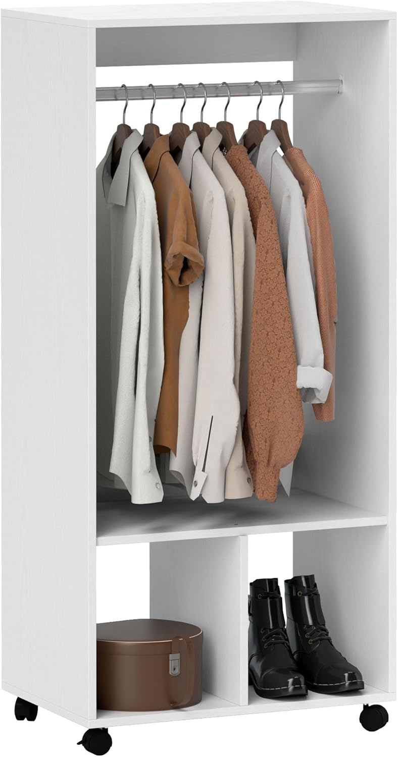 HOMCOM Mobile Wardrobe Wardrobe with Shelf 4 Casters for Living Room Bedroom, Aluminum Alloys, 60 x 40 x 128 cm, White - QUORE