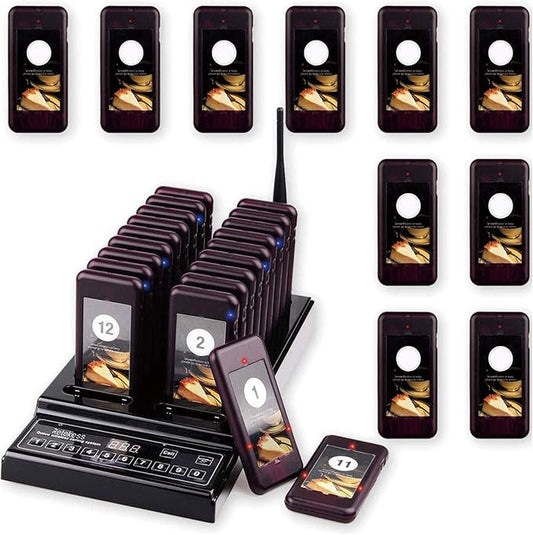 Draadloos Oproepsysteem – Pager Systeem – Beller – Wachtrijbeheer – Service Oproepsysteem – 30 Pagers – 36 Uur Werkduur – 500 Meter Bereik - QUORE