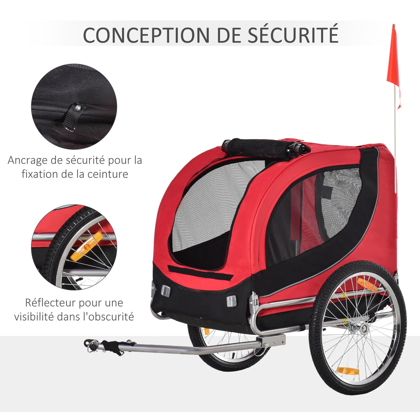 Fietskar Honden – Hondenfietskar – Hondenkar – Hondenaanhanger – Hondenbuggy – Tot 20 kg Draagvermogen – Reflectoren & Opvouwbaar Frame – Rood/Zwart