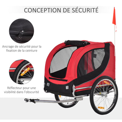Fietskar Honden – Hondenfietskar – Hondenkar – Hondenaanhanger – Hondenbuggy – Tot 20 kg Draagvermogen – Reflectoren & Opvouwbaar Frame – Rood/Zwart