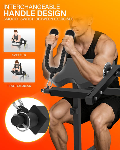 HVO Biceps en Triceps bank: 2-in-1 Verstelbaar Trainingsapparaat voor Biceps Curls en Triceps Extensions – Preacher Curl Bank voor Thuis – Zwart