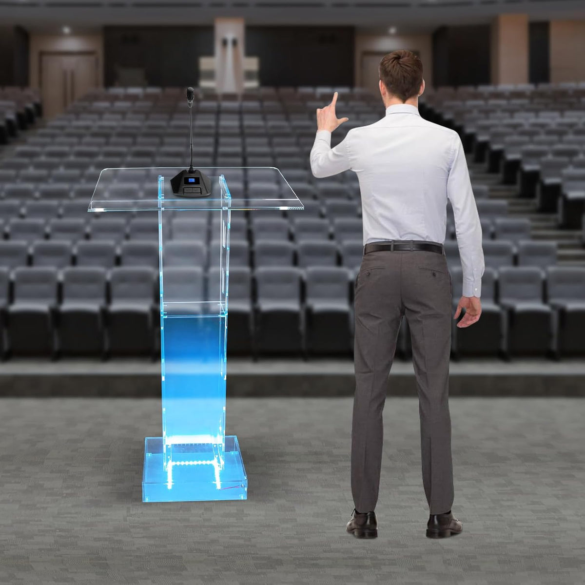 LED Transparent Acrylic Podium Mobile Church Standing Desk Portable Tasty Desk School Event Conference Clear Lectern Desk Stage Master of Ceremonies Clear Chancel Event - QUORE