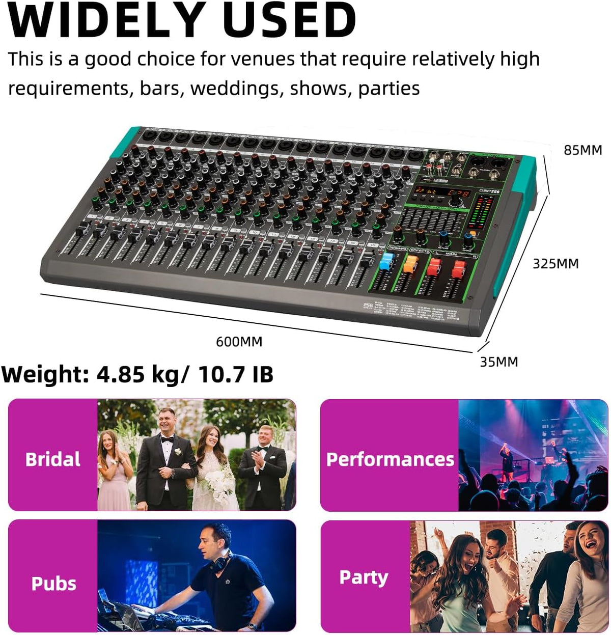 Depusheng PA16 Professionele Audio Mixer Soundboard Console Interface 16 Kanaals Digitale USB Bluetooth MP3 Computer Input 48V Fantoomvoeding Ingebouwde 99 Reverb Effect