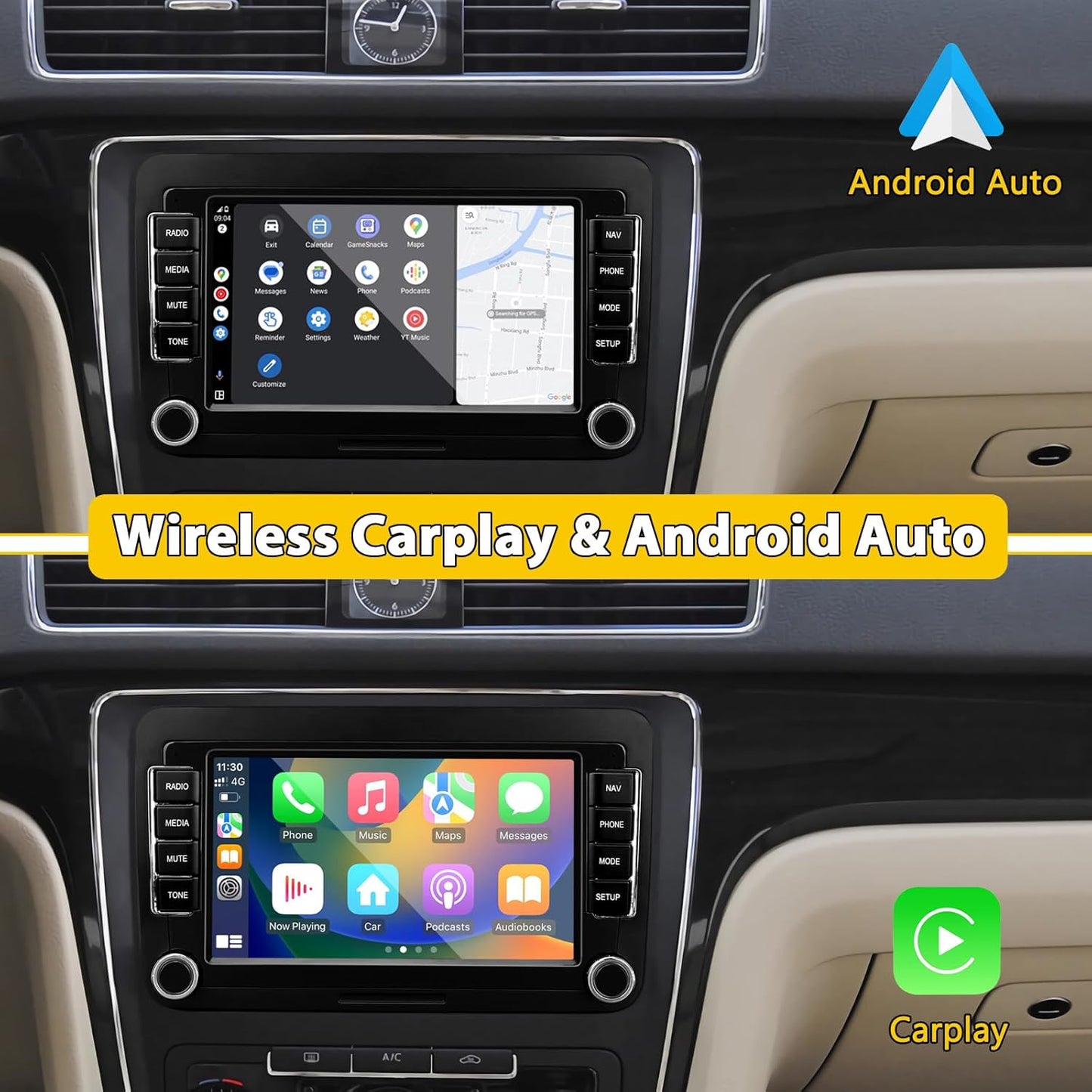 Autoradio – Headunit – Multimedia Systeem – Navigatiesysteem – Touchscreen – Android 13 – 7 Inch 1080p HD Scherm – Draadloze CarPlay & Android Auto