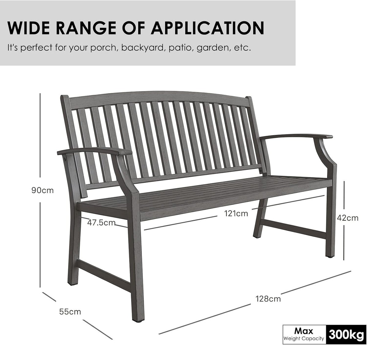 Grand patio Buitenbank, tuinbank met roestwerend aluminium stalen metalen frame, kleuren naar keuze, geschikt voor binnen, buiten, terras, park (grijs)