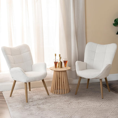 MEUBLE COSY Gestoffeerde fauteuil, woonkamerstoel met armleuningen, relaxstoel met hoge rugleuning en dik kussen, houten poten voor slaapkamer, woonkamer, bouclé stof, beige
