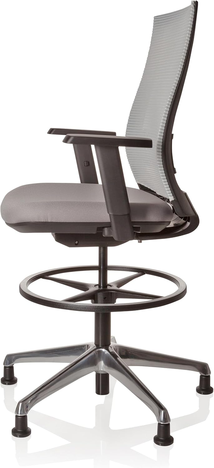 hjh OFFICE 721943 werkstoel hoog TOP Work 99 stof grijs ergonomische counterstoel met glijder