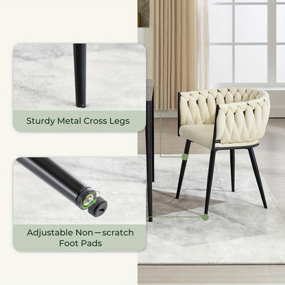 Eetkamerstoelen – Keukenstoelen – Stoelen – Kuipstoelen – Set van 2 – Beige Velvet – Met Metalen Kruispoten – Ergonomisch Met Armleuningen