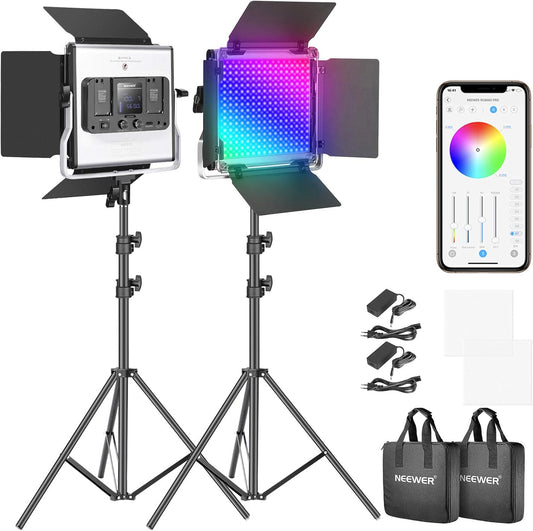 NEEWER Led-paneel 660, 2 stuks verstelbare lampen vanaf de app, videoverlichtingsset voor fotografie, 50 W, dimbaar, tweekleurig, 3200 K-5600 K, IRC97+