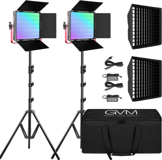GVM LED videolicht RGB, 50W LED video verlichting met APP-bediening, 1200D fotografie verlichting voor videolicht voor studio video youtube fotografie studioset, 3200K-5600K, aluminiumlegering, CRI 97