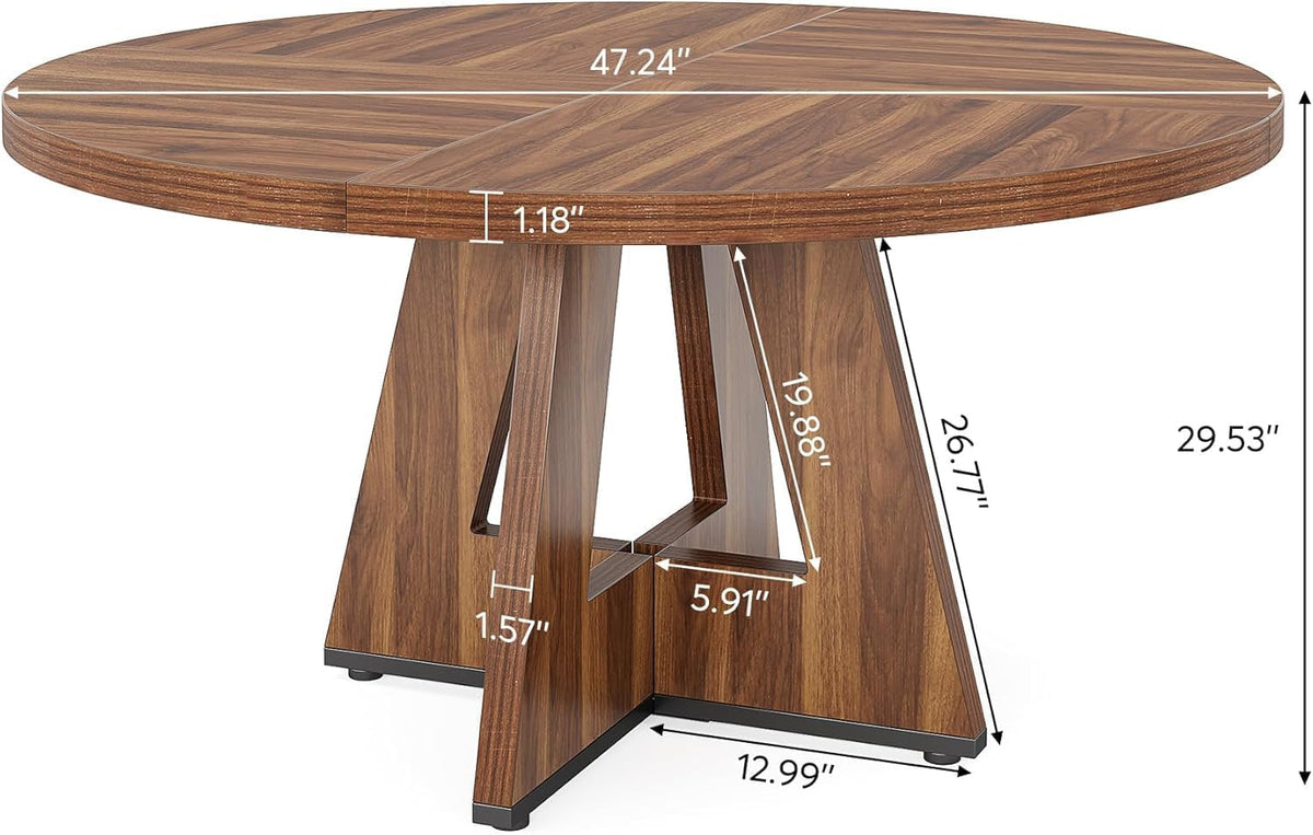 Ronde Eettafel – Eettafel Rond – Eettafel Hout – Keukentafel – Tafel Voor 4 Personen – 120 cm Diameter – Robuust Houten Blad