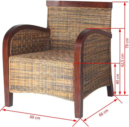 Tidyard Natural Rattan, Hand Braided Mango Wood Garden Chair Rattan Outdoor Rattan Chair Rattan Chair Rattan Lounge Chair Rattan 69 x 66 x 79 cm - QUORE