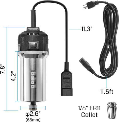 Genmitsu 710 W CNC-compacte frees, 65 mm diameter, spindelmotor met digitaal lcd-display, 6 instelbare snelheden, 1/8" ER11 spantang, 4 koolborstels, voor CNC-freesmachines