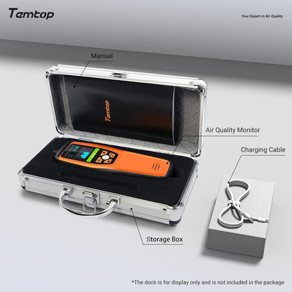 Temtop Luchtkwaliteitsmonitor voor PM2.5 PM10 Deeltjes CO2 HCHO Temperatuur Vochtigheid Instelbaar Audio Alarm Opnamecurve Eenvoudige kalibratie Kleurrijk display (M2000 2nd)