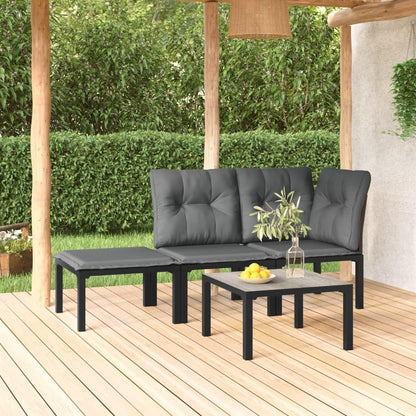 vidaXL 4-Piece Lounge Set Poly Rattan Black and Grey Garden Sets, Rattan Garden Set, Lounge Furniture Set, Rattan Lounge Set, Garden Furniture Set, Sofa Set - QUORE