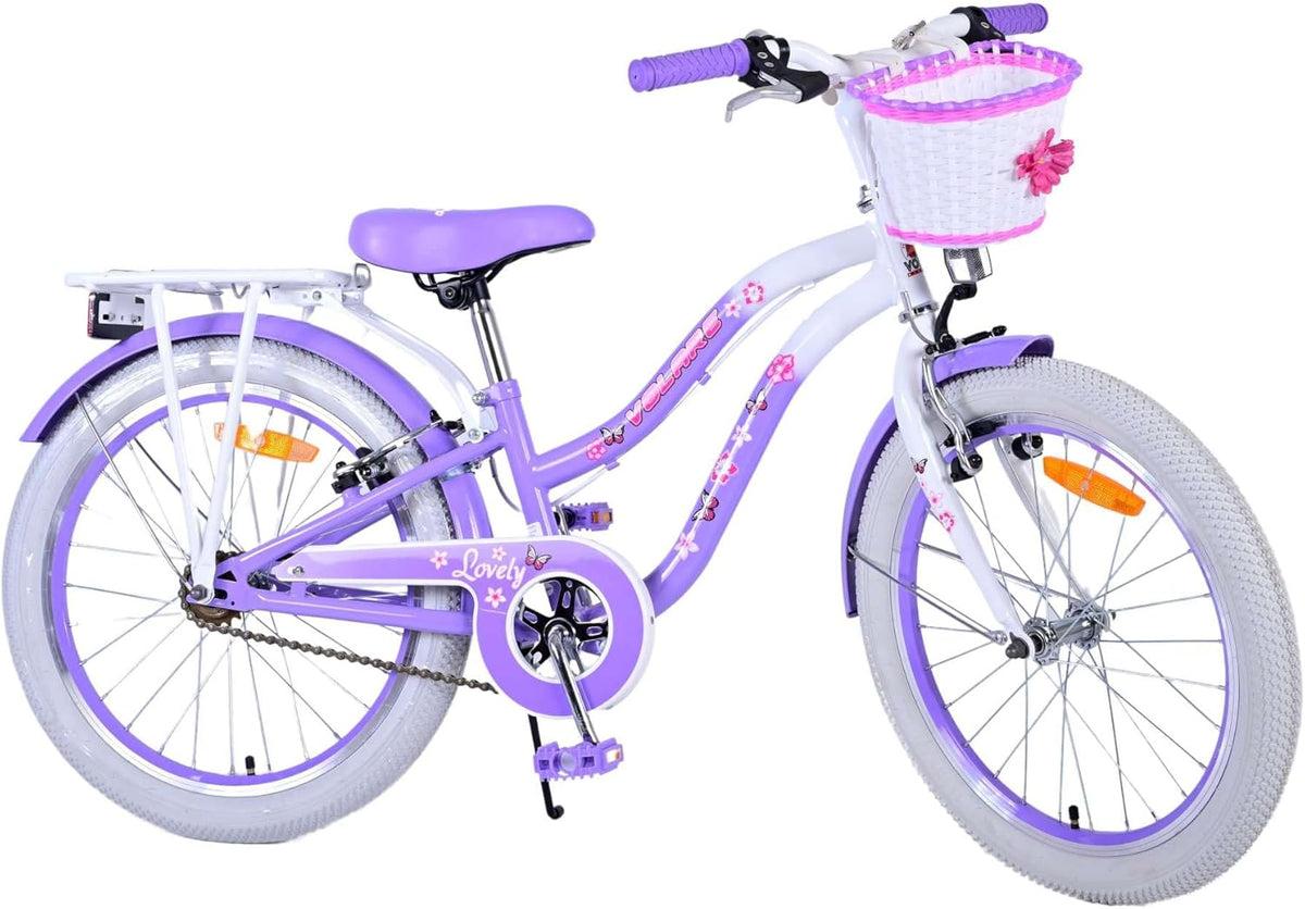 Meisjesfiets voor 6-8 jaar, 20 inch, met mand en bagagedrager, Lovely Fuchsia