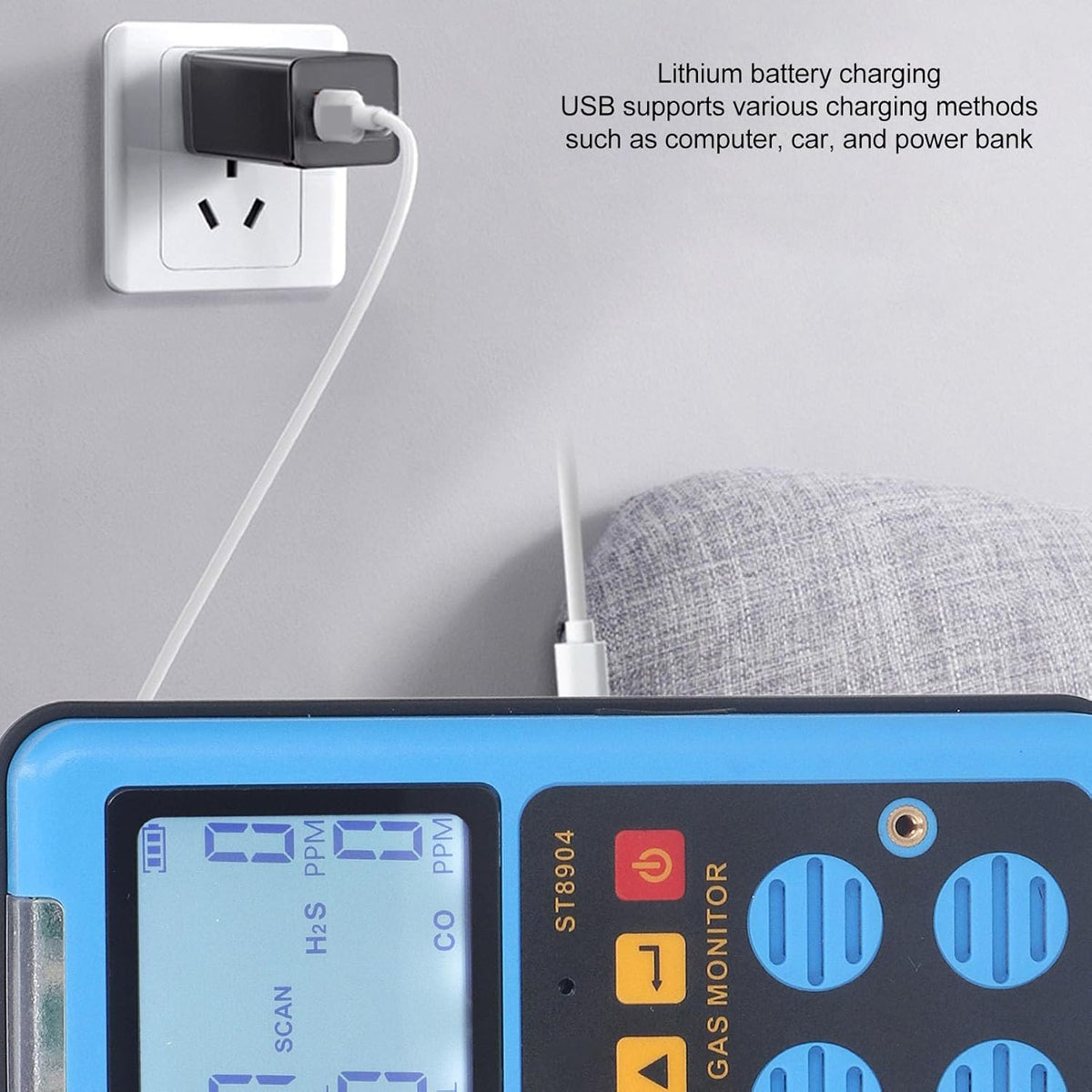 4 in 1 Gasmonitor, CO H2S O2 LEL Veelvoudige Indicator Geluidslicht, Trilling, Alarm Gaslekdetector met Achtergrondverlichting Handheld Gasdetector voor Thuis Chemisch Laboratorium