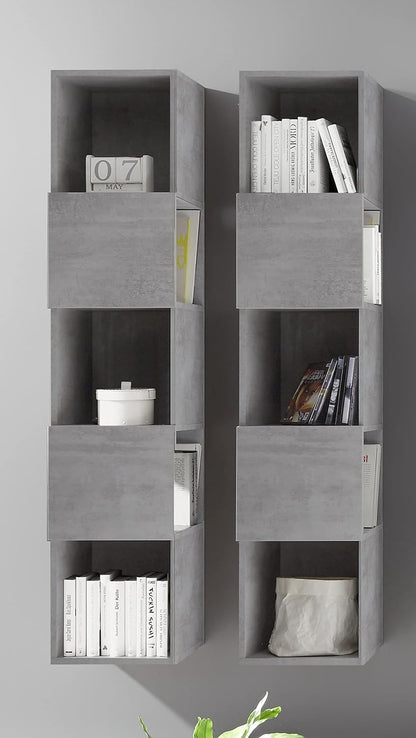 Wandkast Betonlook – Hangkast – Opbergkast – Vakkenkast – Boekenkast – 33 x 158 x 35 cm – Max. 5 kg Per Plank