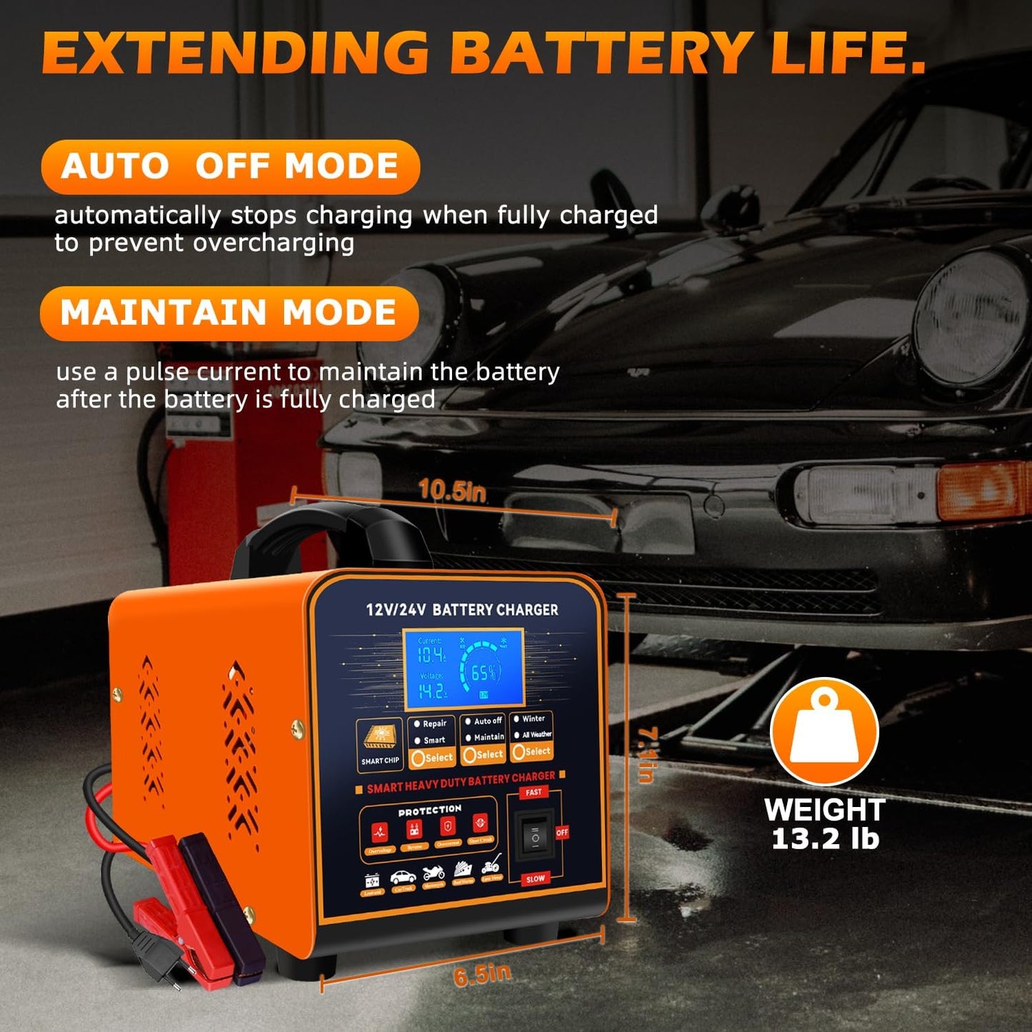 Auto-accu-lader – Accuoplader – Batterijlader – Trickle-lader – Accu-reparatie lader – 12V/24V – Automatische uitschakeling – Wintermodus