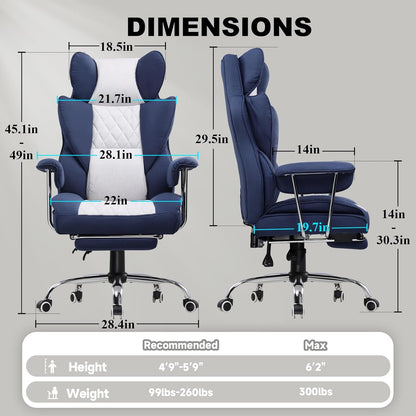 GTPLAYER Ergonomic Gaming Chair, Adjustable Gaming Chair, Office Chair with Footrest, Adjustable Backrest, for Work and Game, Technical Fabric, Dark Blue - QUORE