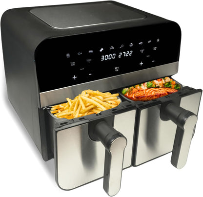 Comfy Nest, CNAFD45NS Heteluchtfriteuse, digitale dubbele mand, 2400 W, 9 l, van roestvrij staal, gezond en snel koken, ideaal voor je familiemaaltijden, 9 l, zilver