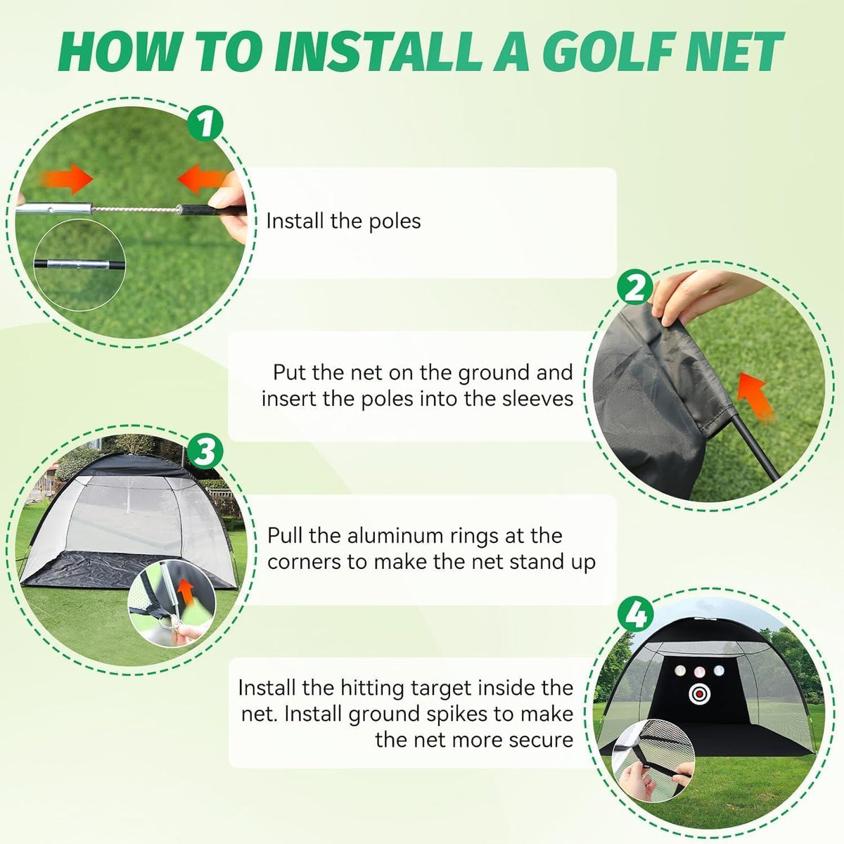 10 × 7 FT Golf Oefennet - Golfslagnet met Swing Trainer Praktijkmat Draagtas 6 oefenballen voor binnen buiten rijden en chippen praktijk duurzaam net voor chippen volledige swing training
