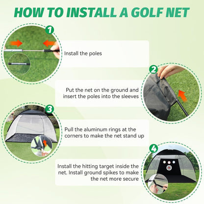 10 × 7 FT Golf Oefennet - Golfslagnet met Swing Trainer Praktijkmat Draagtas 6 oefenballen voor binnen buiten rijden en chippen praktijk duurzaam net voor chippen volledige swing training
