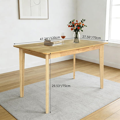 QLLY Rechthoekige eettafel van massief hout, rubberboom, eenvoudige montage, 120 cm