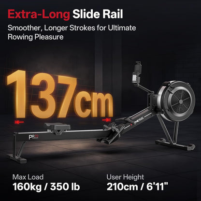 PASYOU Rowing Machine, Air Resistance Rowing Machines for Home Use 10 Gears Adjustable, Super Silent Rowing Machine with Bluetooth & Smart Backlit Monitor (350LB Load Capacity) - QUORE