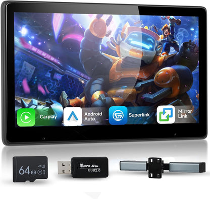 Hodozzy 10.1 Inch Car Headrests Video Player, Car Rear Seat TV with IPS Touch Screen, Car Headrest Screen with CarPlay Android Auto MirrorLink, Bluetooth/FM/USB/AUX/64GB TF Card - QUORE