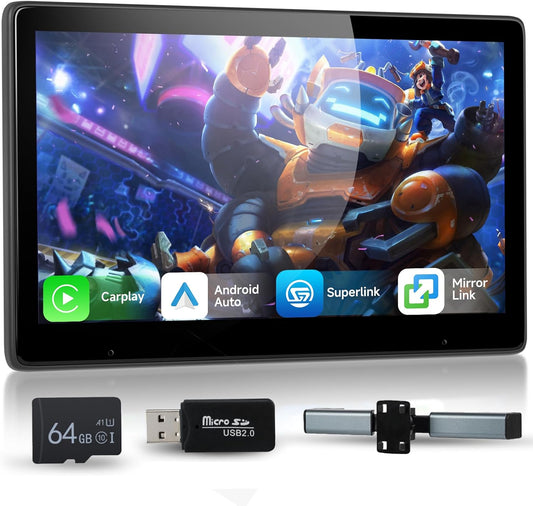 Hodozzy 10.1 Inch Car Headrests Video Player, Car Rear Seat TV with IPS Touch Screen, Car Headrest Screen with CarPlay Android Auto MirrorLink, Bluetooth/FM/USB/AUX/64GB TF Card - QUORE