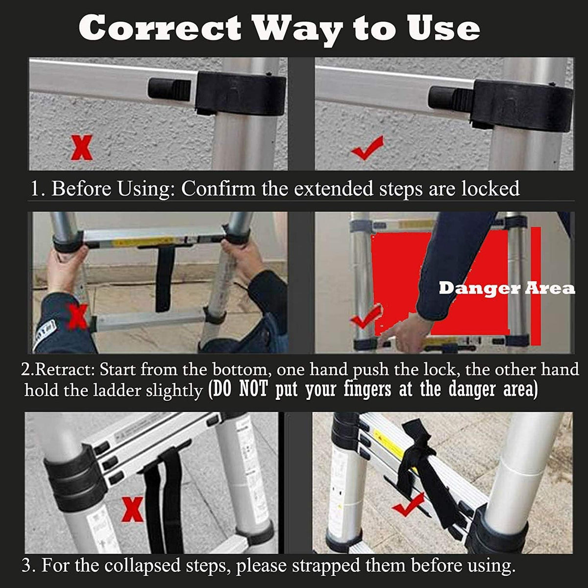 Telescopische ladder van aluminium, 5 m, 16 stappen, maximale belasting 150 kg