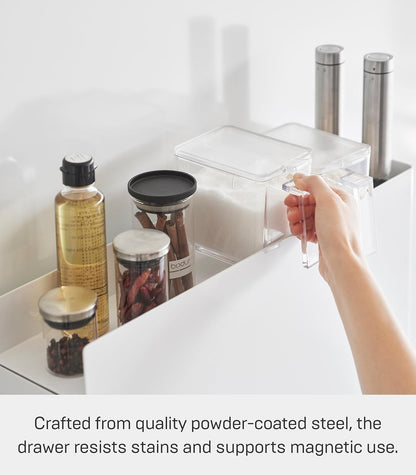 Yamazaki 4334 TOWER 2~Tiered Sliding Seasoning Rack, white, Steel/Polypropylene, 12.5 x 50~93 x 52.5 cm