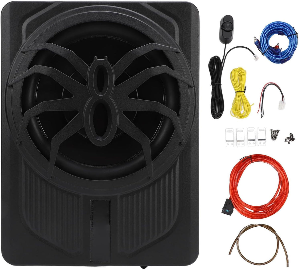Ultradunne actieve subwoofer voor auto/truck, 10 inch, 800 W, met versterker, sterke bas, frequentie 20 Hz-150 Hz, inclusief bascontroller, met beschermingsfuncties, led-sfeerlicht (regenboog