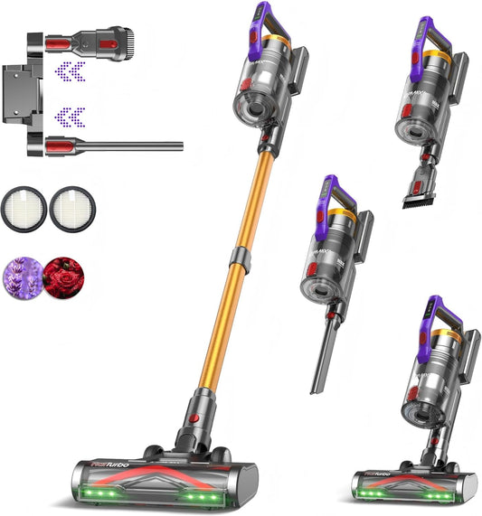 KIPMAX Accustofzuiger, 50000 Pa/550 W/70 min, 1,5 l, draadloze stofzuiger met display, anti-klitborstel, 7-laags filtra en 2 geurplaten, zelfstaande accustofzuiger voor tapijten, dierenharen, harde