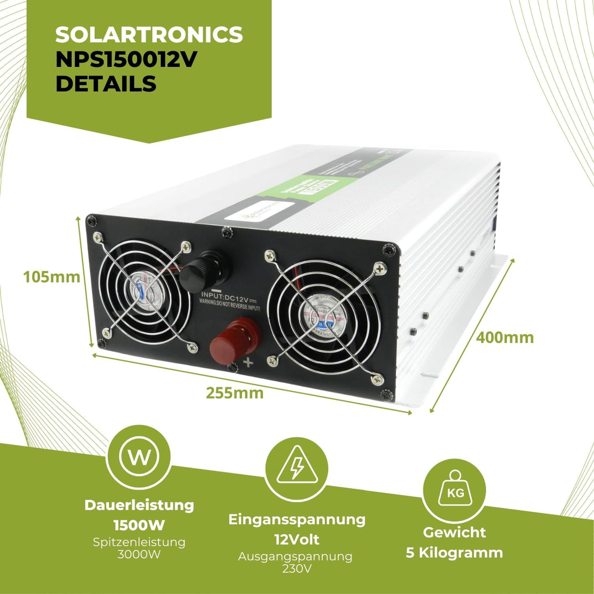 solartronics spanningsomvormer USV 12V NPS 1500/3000 Watt zuivere sinus UPS inverter