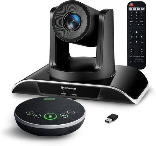 TONGVEO 20-voudige zoom conferentieruimte-camerasysteem, video- en audioconferentiesysteem, 20-voudige optische zoom, USB 3.0, HDMI PTZ-camera en conferentieluidspreker met microfoon voor grote